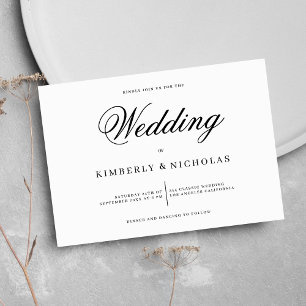 Classic elegant black and white minimalist wedding invitation