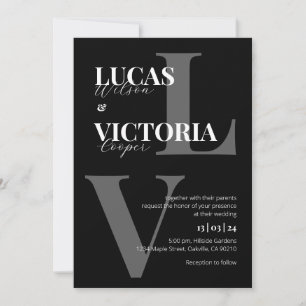 Classic Elegant Black and White Monogram Wedding  Invitation