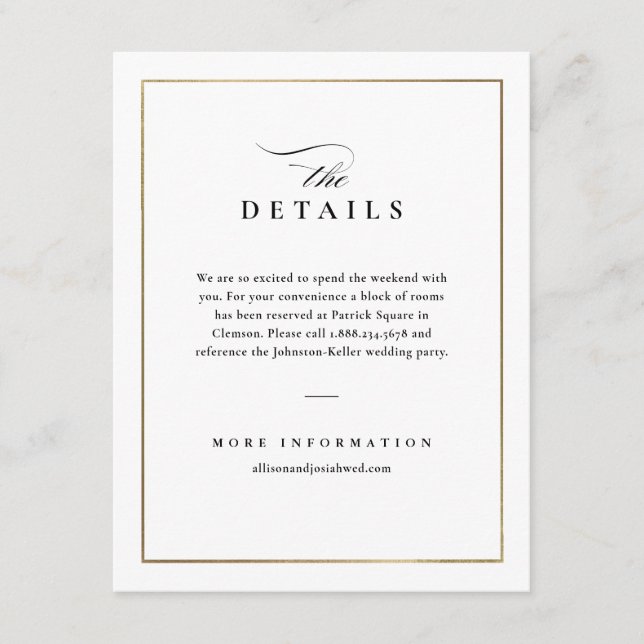 Classic Elegant Black and White Wedding Details Enclosure Card (Front)