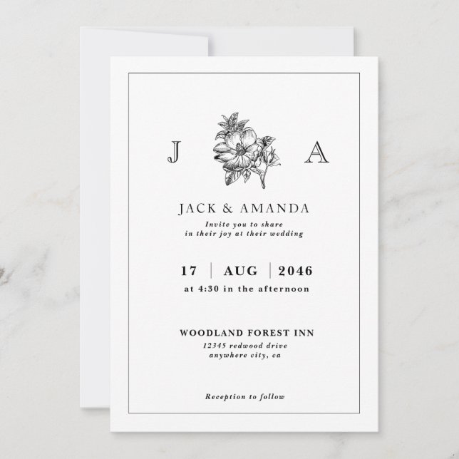Classic Elegant Black and White Wedding Invitation (Front)