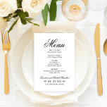 Classic Elegant Black and White Wedding Menu<br><div class="desc">Formal black and white wedding menu card design features beautiful typography that combines a traditional flourished calligraphy script with classic block lettering on a clean white background. Includes a decorative scroll design accent. The custom text can be personalised with a monogram of the bride and groom names and wedding date...</div>