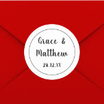 Classic Elegant Black and White Wedding Minimalist Classic Round Sticker<br><div class="desc">Introducing our "Classic Elegant Black and White Wedding Minimalist Classic Round Sticker." Perfect for adding a touch of sophistication to your wedding stationery, favours, or decorations, this sticker features a timeless black and white design with minimalist elegance. Personalise it with your names and wedding date for a bespoke touch. Ideal...</div>