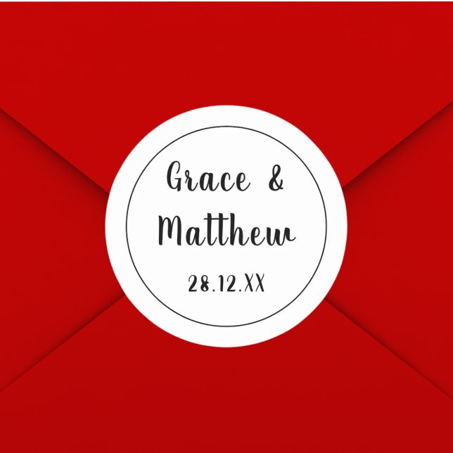 Classic Elegant Black and White Wedding Minimalist Round Sticker (Creator Uploaded)