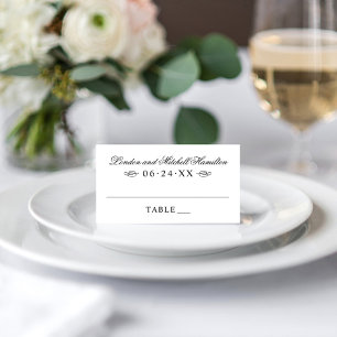 Classic Elegant Black and White Wedding Monogram Place Card