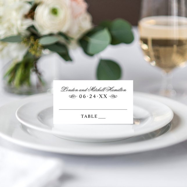 Classic Elegant Black and White Wedding Monogram Place Card (Creator Uploaded)