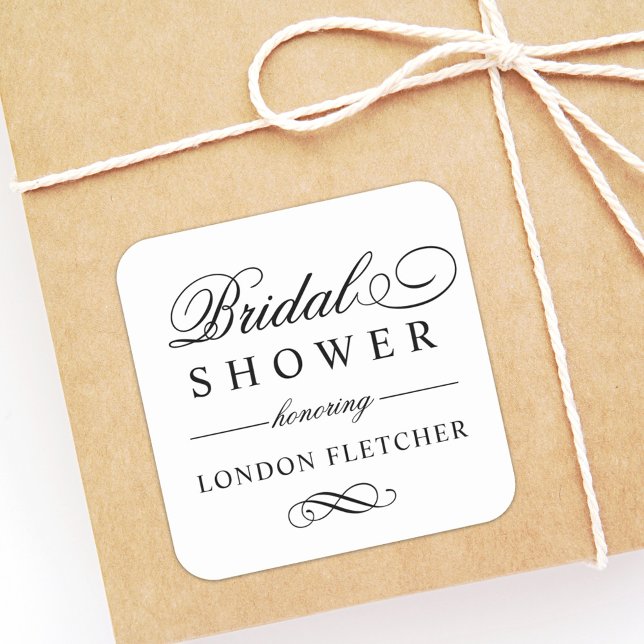 Classic Elegant Black Custom Wedding Bridal Shower Square Sticker (Creator Uploaded)