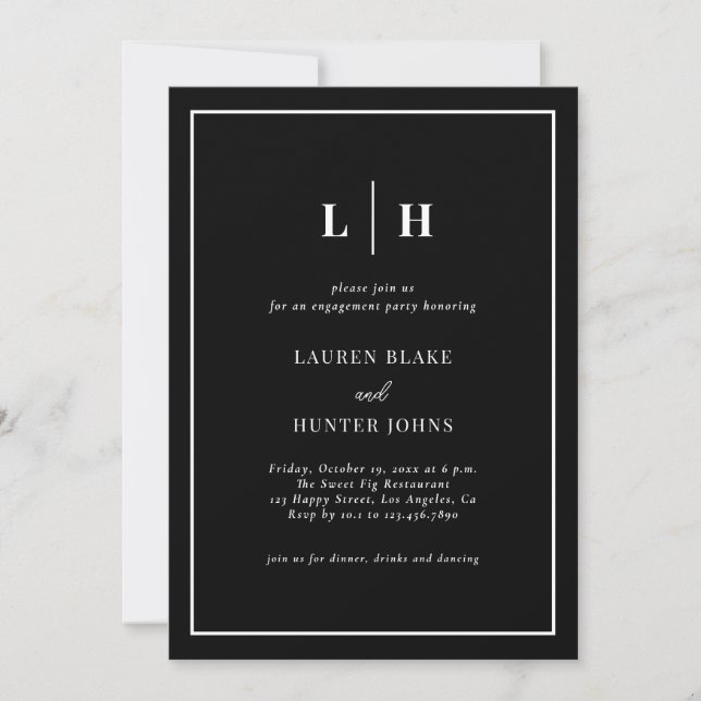Classic Elegant Black Engagement Party  Invitation (Front)