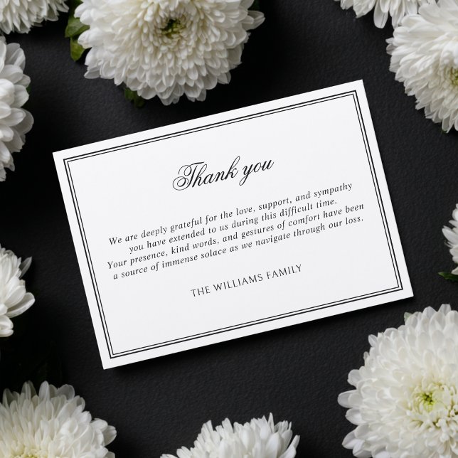Classic Elegant Black Frame Funeral Sympathy Thank You Card (Creator Uploaded)