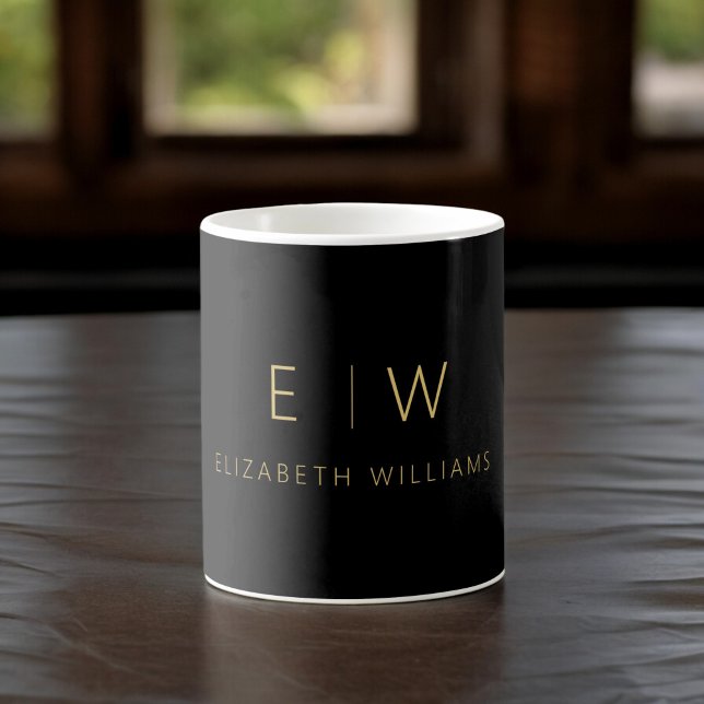 Classic Elegant Black Gold Minimalist Monogram Coffee Mug (Creator Uploaded)