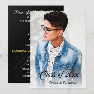Classic Elegant Black Graduation Party Photo Invitation
