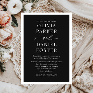 Classic Elegant Black Modern Minimalist Wedding Invitation