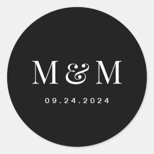 Classic Elegant Black Monogram Typography Wedding Round Sticker