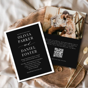 Classic Elegant Black QR Code Photo Wedding Invitation