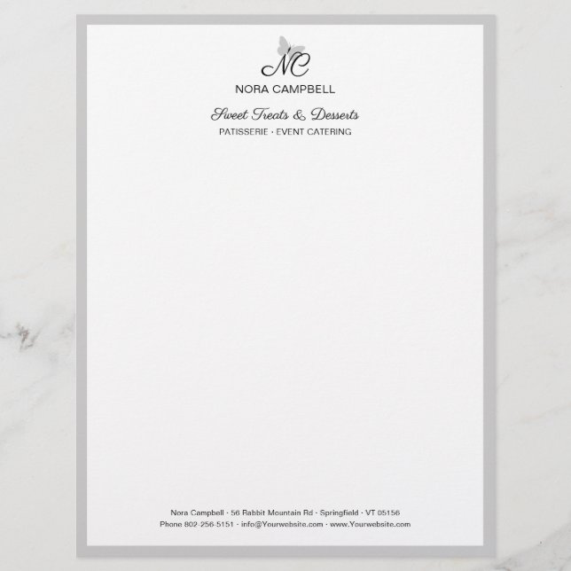 Classic Elegant Black Script Monogram Grey Frame Custom Letterhead (Front)