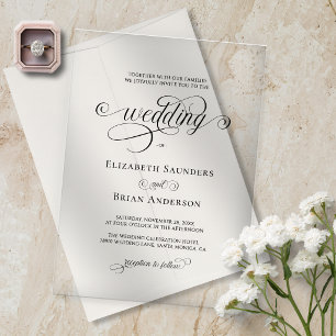 Classic Elegant Black Script Wedding Acrylic Invitations