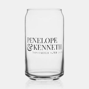 Classic Elegant Black Simple Custom Wedding Names Can Glass