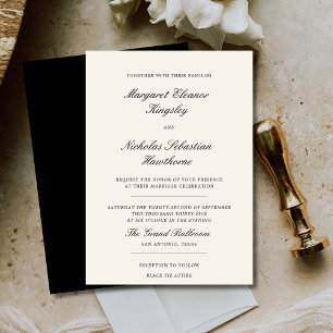 Classic Elegant Black Tie Ivory Old Money Wedding Invitation