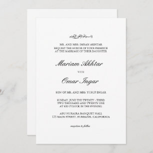 Classic Elegant Black & White Islamic Wedding Invitation