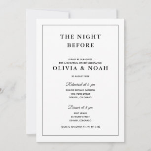 CLASSIC ELEGANT BLACK &WHITE REHARSAL DINNER INVITATION