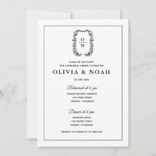 CLASSIC ELEGANT BLACK WHITE SIMPLE FORMAL REHEARSL INVITATION