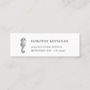 Classic Elegant Black White Vintage Seahorse Mini Business Card