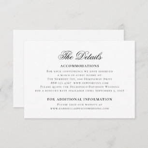 Classic Elegant Black White Wedding Details Enclosure Card