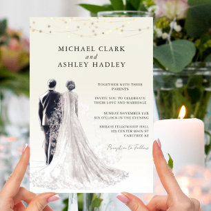 Classic Elegant Black White Wedding Invitation
