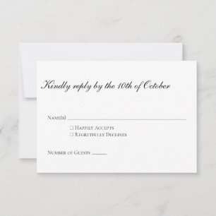 Classic Elegant Black White Wedding Minimalist RSVP Card
