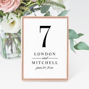 Classic Elegant Black White Wedding Table Number