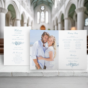 Classic Elegant Blue and White Floral Program Programme