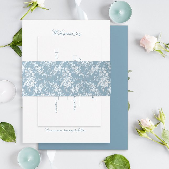 Classic Elegant Blue and White Floral Toile Invitation Belly Band (Creator Uploaded)