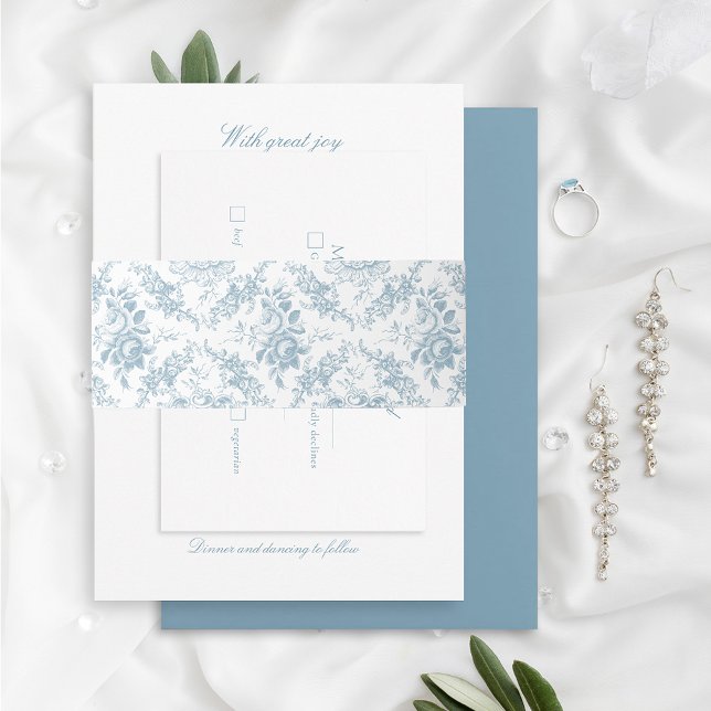 Classic Elegant Blue and White Floral Toile Invitation Belly Band (Creator Uploaded)
