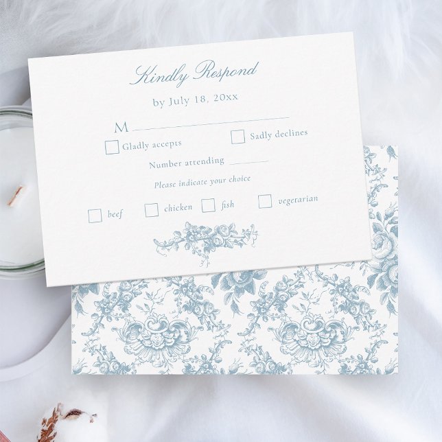 Classic Elegant Blue and White Floral Toile RSVP Card (Creator Uploaded)