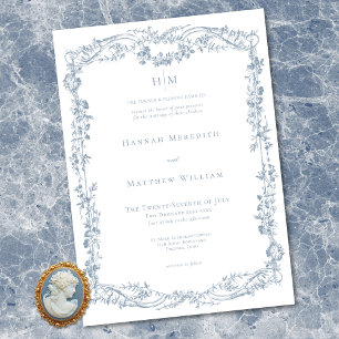 Classic Elegant Blue Delicate Floral Frame Wedding Invitation