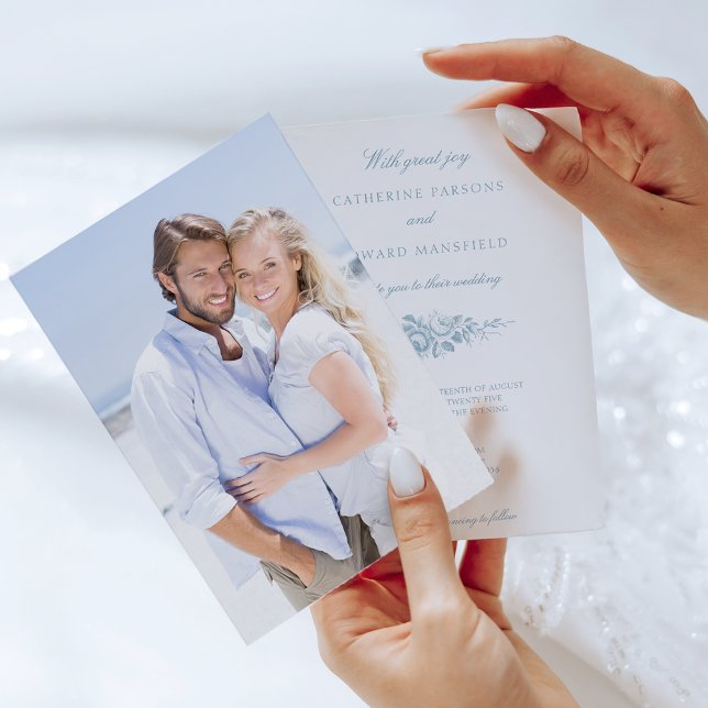 Classic Elegant Blue Engraved Floral Vellum Invitations (Creator Uploaded)