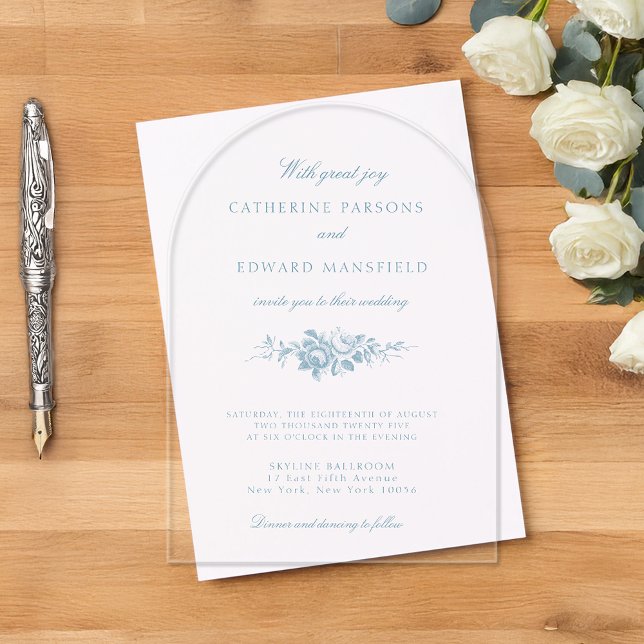 Classic Elegant Blue Floral Acrylic Invitations (Creator Uploaded)