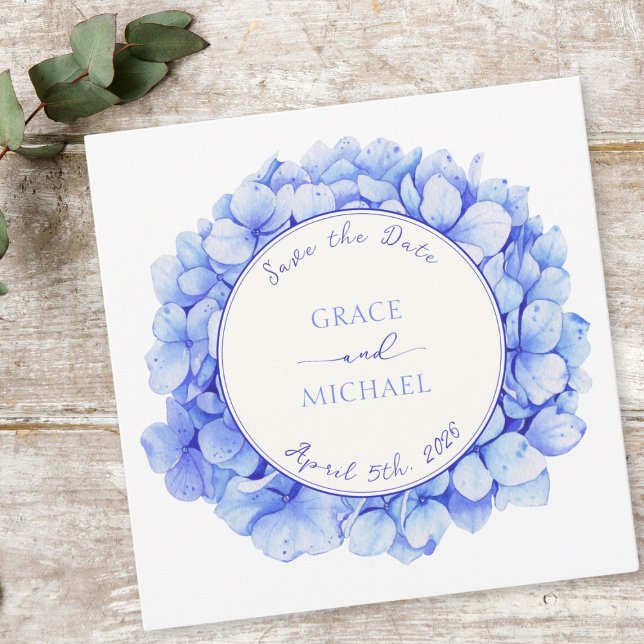 Classic Elegant Blue Hydrangea Flower Chic Wedding Save The Date (Elegant floral save the date cards with customizable details—perfectly announcing your special day. )