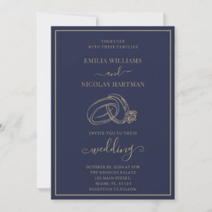 Classic Elegant Blue Minimalist Wedding Invitation