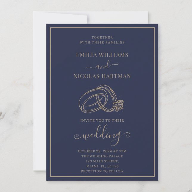 Classic Elegant Blue Minimalist Wedding Invitation (Front)