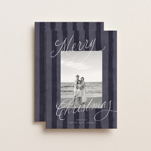 Classic Elegant Blue Stripe Family Photo Holiday Card