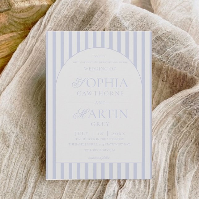 Classic Elegant Blue Striped Wedding  Invitation (Creator Uploaded)