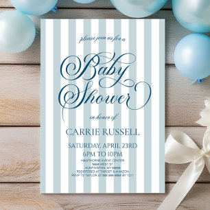 Classic Elegant Blue Stripes Boy Baby Shower Invitation