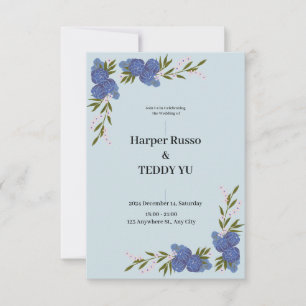 Classic elegant blue wedding invitation