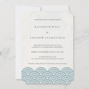 Classic Elegant Blue + White Beach Wedding Invitation