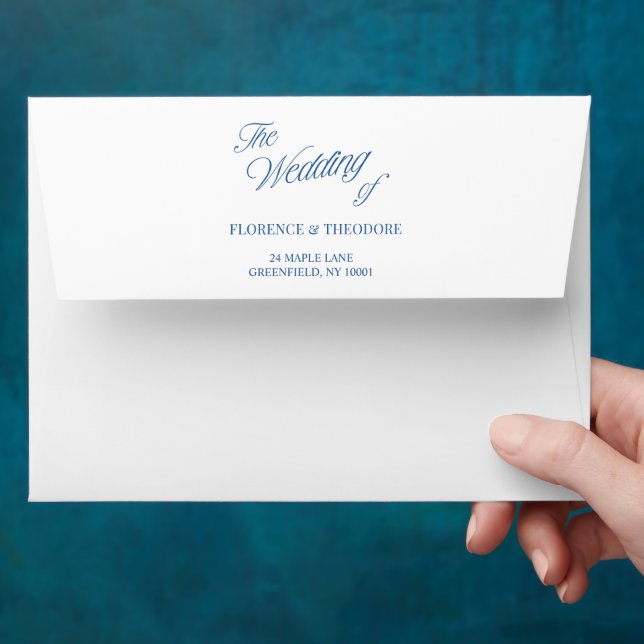 Classic Elegant Blue & White Wedding Envelope (Hand)