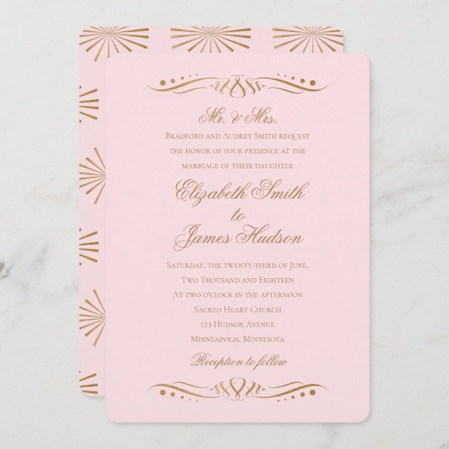 Classic Elegant Blush and Gold Wedding Invitation (Front/Back)
