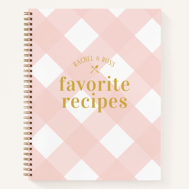 Classic Elegant Blush Gingham Newlyweds Recipe Notebook (Front)