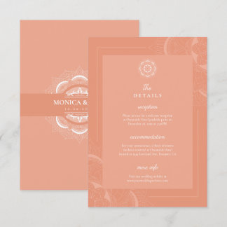 Classic Elegant Boho Mandala Coral Wedding Details Enclosure Card