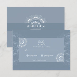 Classic Elegant Boho Mandala Ornate Blue Wedding RSVP Card