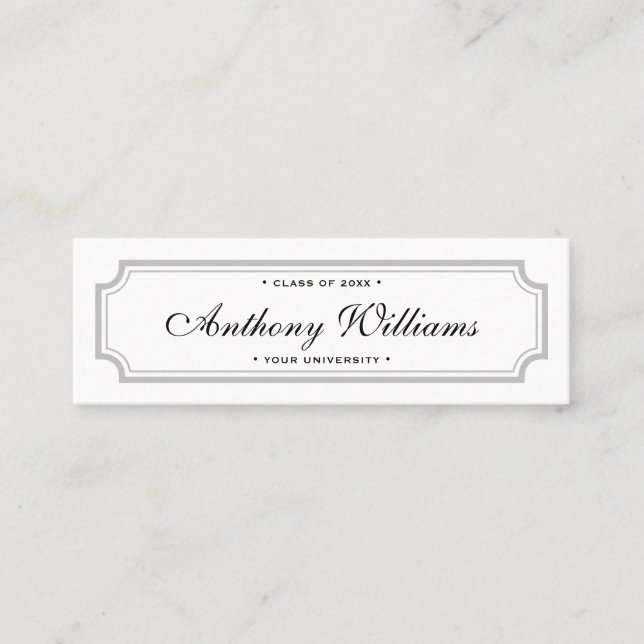 Classic elegant border white graduation name card (Front)